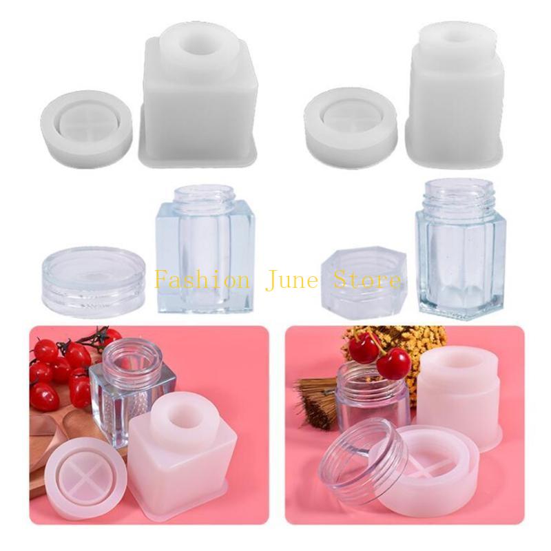 Silicone Epoxy Resin Molds Set - 1 セット収納ボトルジャークリスタルエポキシ樹脂型 DIY 工芸品鋳造ツール蓋付き密閉容器シリコーン型