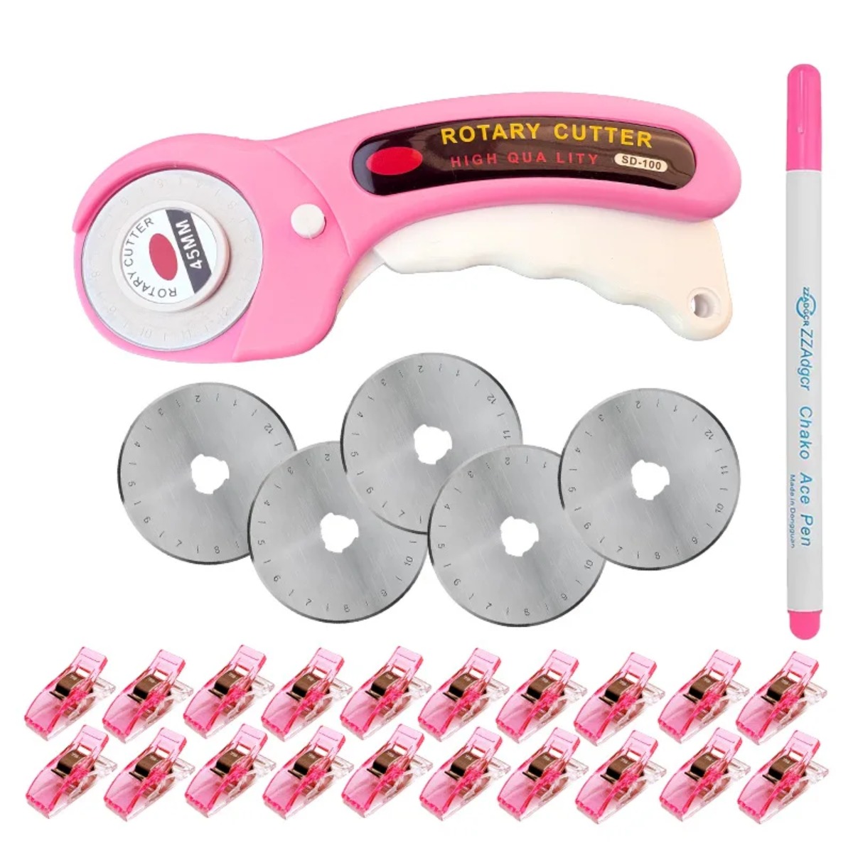 Rotary Cutter For Fabric 45Mm - 45mm ピンク パッチワーク ロータリーカッター カラーシーニングクリップ -