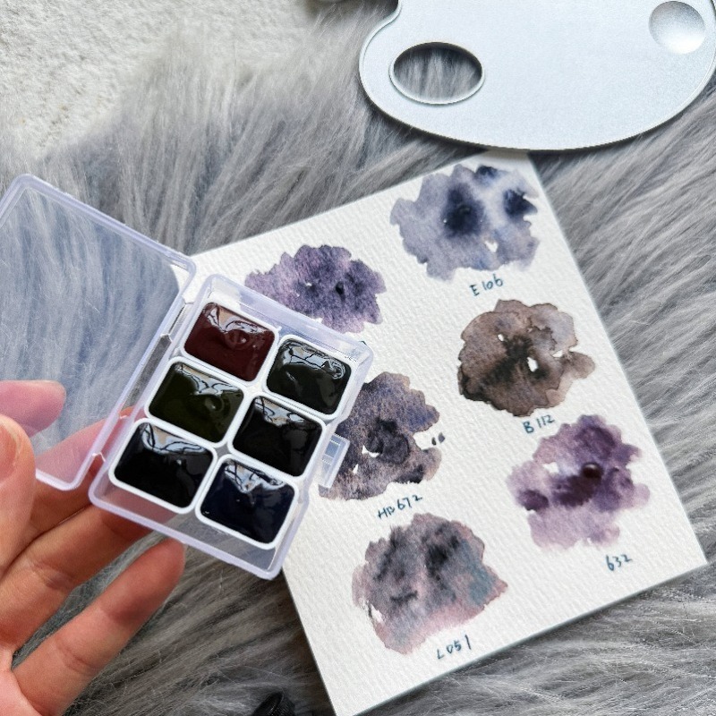 Watercolor Paint Set Solid Pigment - 6 色 1 ミリリットルホワイトナイトコレクション沈降色マスターレベル固形水彩顔料ポータブルアート絵画用品