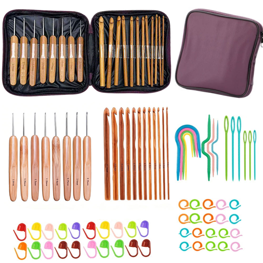 74個入り竹製かぎ針セット、毛糸編み工芸用裁縫道具、携帯用収 - Craft Tools のレビューと価格