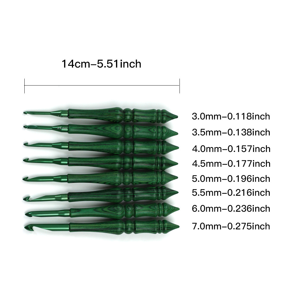 クロシェ編み針セット、緑色の合成樹脂製ハンドル、8本セット、 - Wooden Crochet Hooks Ergonomic Handle のレビューと価格