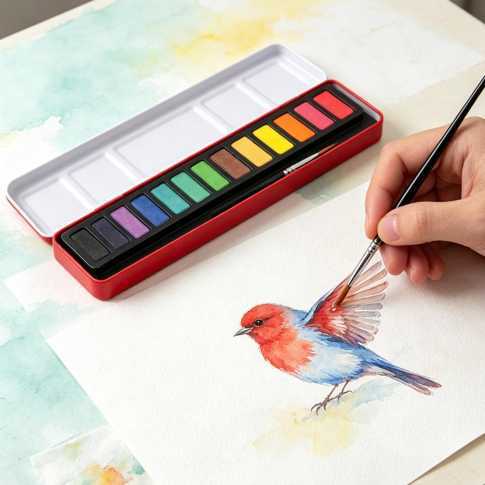 携帯用水彩絵具セット、固形ガッシュ顔料、水洗い可能な微粒子ガ - Watercolor Paint Set Solid Pigment のレビューと価格