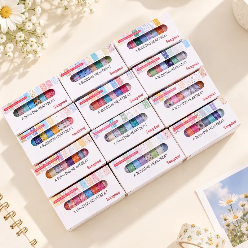 10個入り、パステルカラーの花柄和紙テープ、幅8mm、長さ2 - Scrapbooking のレビューと価格
