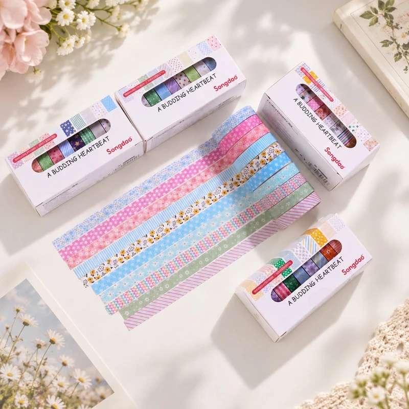 10個入り、パステルカラーの花柄和紙テープ、幅8mm、長さ2 - Scrapbooking のレビューと価格