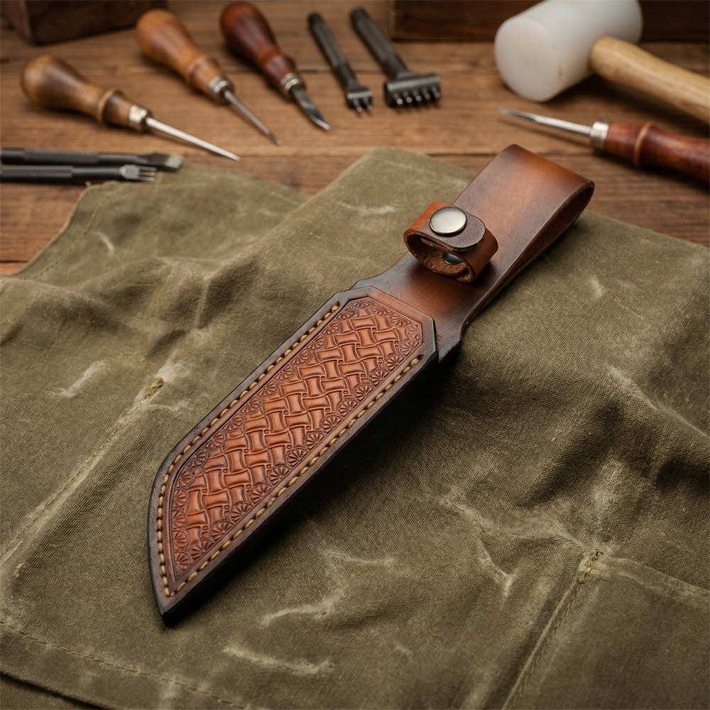 ブラウンハンドエンボス加工レザー固定式ナイフシース耐久性のあ - Craft Tools のレビューと価格